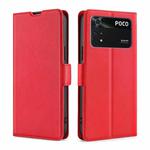 For Xiaomi Poco M4 Pro Ultra-thin Voltage Side Buckle Flip Leather Case(Red)