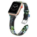 Genuine Leather Watch Band For Apple Watch Series 8&7 41mm / SE 2&6&SE&5&4 40mm / 3&2&1 38mm(Green Flower)