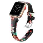 Genuine Leather Watch Band For Apple Watch Ultra 49mm / Series 8&7 45mm / SE 2&6&SE&5&4 44mm / 3&2&1 42mm(Red Flower)