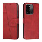 For Tecno Spark Go 2022 / Spark 8C Stitching Calf Texture Buckle Leather Phone Case(Red)