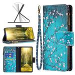 For Sony Xperia 1 III Colored Drawing Pattern Zipper Horizontal Flip Phone Leather Case(Plum Blossom)