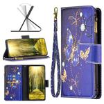 For Sony Xperia 5 III Colored Drawing Pattern Zipper Horizontal Flip Phone Leather Case(Purple Butterfly)