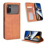 For Xiaomi Poco X4 Pro 5G Fine Hole Magnetic Buckle Retro Texture Leather Phone Case(Brown)