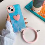 For iPhone 13 Pro Laser Crocodile Texture Hearted Phone Case with Wrist Band (Pink)