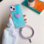 For iPhone 13 Pro Laser Crocodile Texture Hearted Phone Case with Wrist Band (Purple)