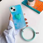 For iPhone 13 Pro Laser Crocodile Texture Hearted Phone Case with Wrist Band (Light Blue)