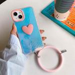 For iPhone 13 Laser Crocodile Texture Hearted Phone Case with Wrist Band(Pink)