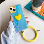 For iPhone 12 Pro Laser Crocodile Texture Hearted Phone Case with Wrist Band(Yellow)
