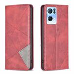 For OPPO Reno7 5G Global Prismatic Invisible Magnetic Leather Phone Case(Red)