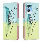 For OPPO Reno7 5G Global Drawing Pattern Leather Phone Case(Feather)