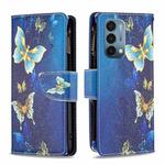 For OnePlus Nord N200 5G Colored Drawing Pattern Zipper Horizontal Flip Phone Leather Case(Gold Butterfly)