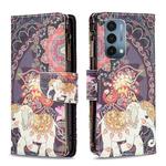 For OnePlus Nord N200 5G Colored Drawing Pattern Zipper Horizontal Flip Phone Leather Case(Flower Elephants)