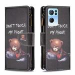 For OPPO Reno7 5G Global Colored Drawing Pattern Zipper Horizontal Flip Phone Leather Case(Bear)