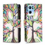 For OPPO Reno7 5G Global Colored Drawing Pattern Zipper Horizontal Flip Phone Leather Case(Tree)