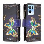 For OPPO Reno7 5G Global Colored Drawing Pattern Zipper Horizontal Flip Phone Leather Case(Big Butterfly)