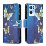 For OPPO Reno7 5G Global Colored Drawing Pattern Zipper Horizontal Flip Phone Leather Case(Gold Butterfly)