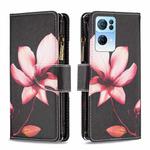 For OPPO Reno7 5G Global Colored Drawing Pattern Zipper Horizontal Flip Phone Leather Case(Lotus)