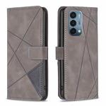 For OnePlus Nord N200 5G BF05 Magnetic Buckle Rhombus Texture Leather Phone Case(Grey)