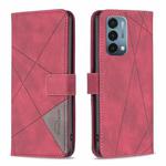 For OnePlus Nord N200 5G BF05 Magnetic Buckle Rhombus Texture Leather Phone Case(Red)