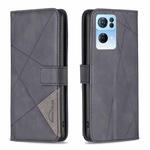 For OPPO Reno7 5G Global BF05 Magnetic Buckle Rhombus Texture Leather Phone Case(Black)