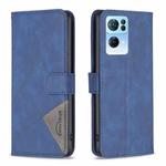 For OPPO Reno7 5G Global BF05 Magnetic Buckle Rhombus Texture Leather Phone Case(Blue)