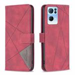 For OPPO Reno7 5G Global BF05 Magnetic Buckle Rhombus Texture Leather Phone Case(Red)
