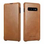 For Samsung Galaxy S10+ ICARER First Layer Cowhide Flip Phone Case(Khaki)