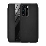 For Huawei P40 Plating Grain Cowhide Leather Flip Phone Case(Black)