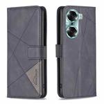 For Honor 60 Rhombus Texture Magnetic Buckle Horizontal Flip Leather Phone Case(Black)
