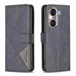 For Honor 60 Pro Rhombus Texture Magnetic Buckle Horizontal Flip Leather Phone Case(Black)