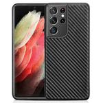 For Samsung Galaxy S21 Ultra 5G Carbon Fiber Cowhide Leather Phone Case(Black)