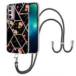 For Motorola Moto G Stylus 2022 4G Splicing Marble Flower Pattern TPU Phone Case with Lanyard(Black Flower)