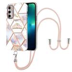 For Motorola Moto G Stylus 2022 4G Splicing Marble Flower Pattern TPU Phone Case with Lanyard(Imperial Crown)