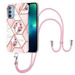 For Motorola Moto G31 / G41 Splicing Marble Flower Pattern TPU Phone Case with Lanyard(Pink Flower)