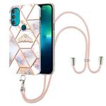 For Motorola Moto G71 5G Splicing Marble Flower Pattern TPU Phone Case with Lanyard(Imperial Crown)