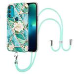 For Motorola Moto G71 5G Splicing Marble Flower Pattern TPU Phone Case with Lanyard(Blue Flower)