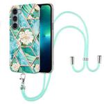 For Motorola Moto G200 Splicing Marble Flower Pattern TPU Phone Case with Lanyard(Blue Flower)