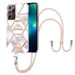 For Samsung Galaxy Note20 Ultra Splicing Marble Flower Pattern TPU Phone Case with Lanyard(Imperial Crown)