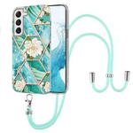 For Samsung Galaxy S22+ 5G Splicing Marble Flower Pattern TPU Phone Case with Lanyard(Blue Flower)