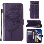 For Google Pixel 6a 5G Embossed Butterfly Leather Phone Case(Dark Purple)