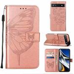 For Google Pixel 7 5G Embossed Butterfly Leather Phone Case(Rose Gold)