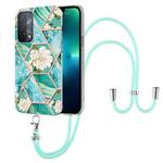 For OPPO A74 5G / A93 5G / A54 5G / A93s 5G Splicing Marble Flower Pattern TPU Phone Case with Lanyard(Blue Flower)