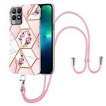 For OPPO Realme 8i Splicing Marble Flower Pattern TPU Phone Case with Lanyard(Pink Flower)