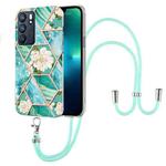 For OPPO Reno6 5G Splicing Marble Flower Pattern TPU Phone Case with Lanyard(Blue Flower)