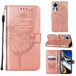 For Infinix Hot 11s NFC Embossed Butterfly Leather Phone Case(Rose Gold)