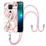 For Xiaomi Redmi Note 9 / 10X 4G Splicing Marble Flower Pattern TPU Phone Case with Lanyard(Pink Flower)