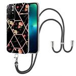 For Xiaomi Redmi Note 11 5G Chinese Splicing Marble Flower Pattern TPU Phone Case with Lanyard(Black Flower)