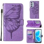 For Motorola Edge X30 Embossed Butterfly Leather Phone Case(Light Purple)