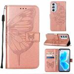 For Motorola Edge X30 Embossed Butterfly Leather Phone Case(Rose Gold)