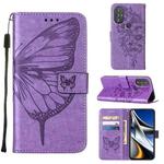 For Motorola Moto G Power 2022 Embossed Butterfly Leather Phone Case(Light Purple)